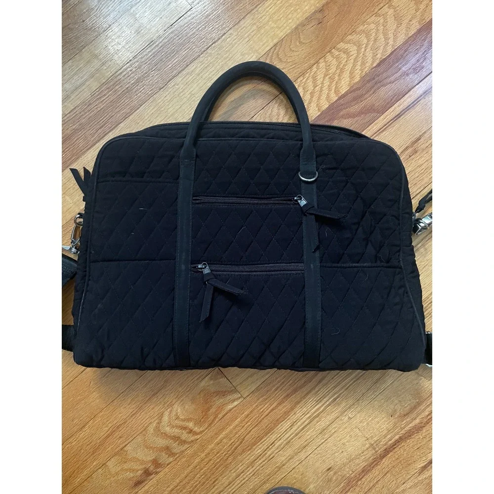 Vera Bradley Black Quilted Laptop Bag Work Travel‎ Carry On Shoulder Bag 11 X 15